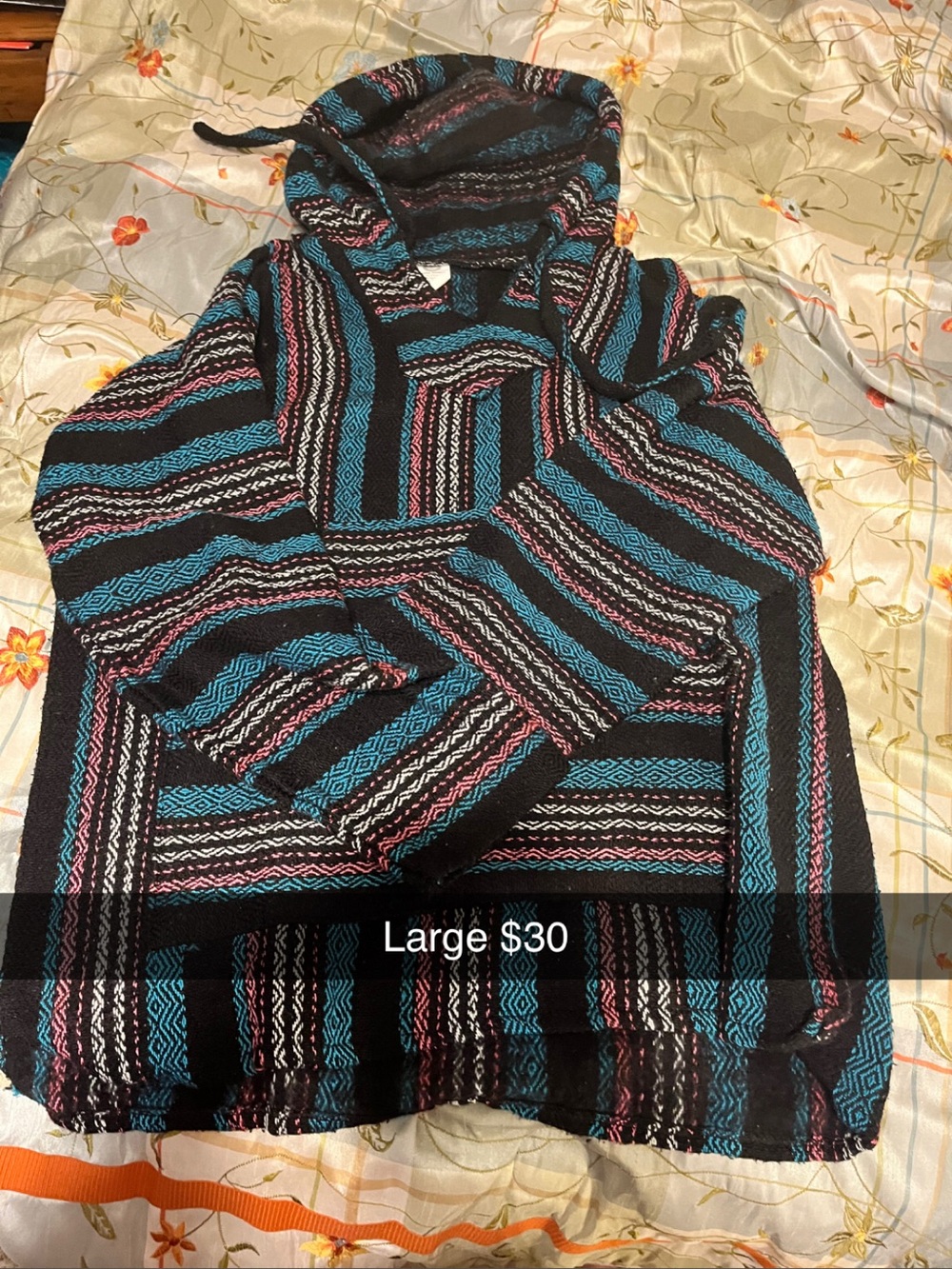 Ozzie Originals Black Knit Beanie with Teal & Pink Pattern
